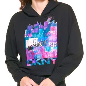 Women's DKNY Oversized‎ Graffiti Logo Hoodie Sweatshirt Black NWT Size Medium